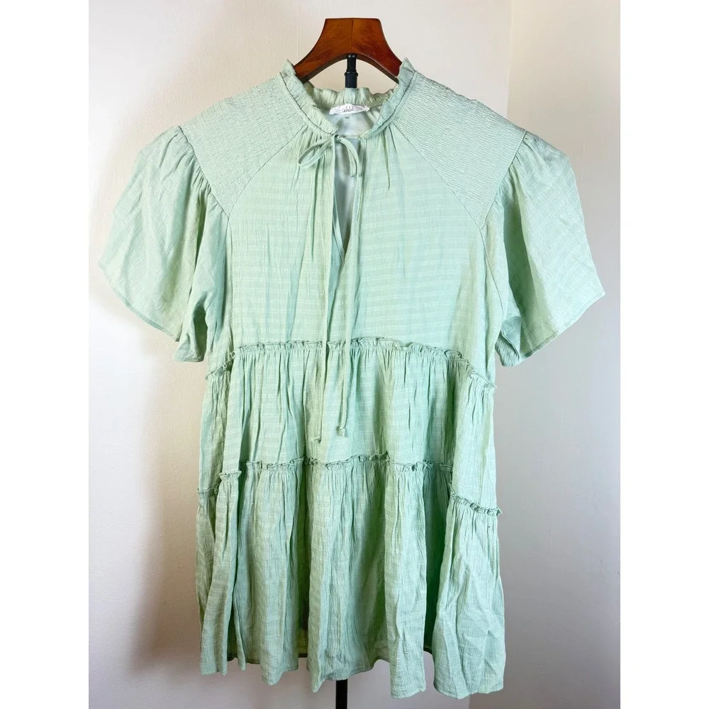 Talulah Womens Mint Green Tiered‎ Dress Medium Crinkle Easy Flowy Spring Summer
